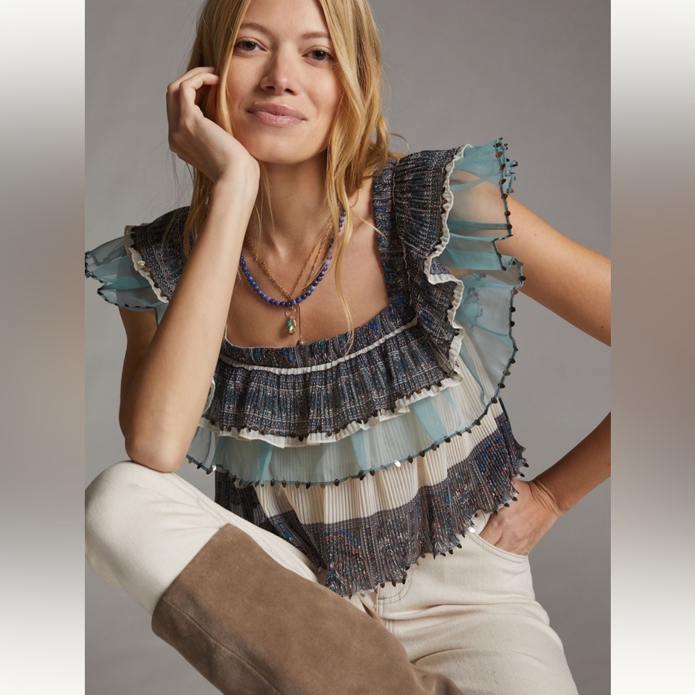 Anthropologie Let me Be Camilla Ruffled Blouse